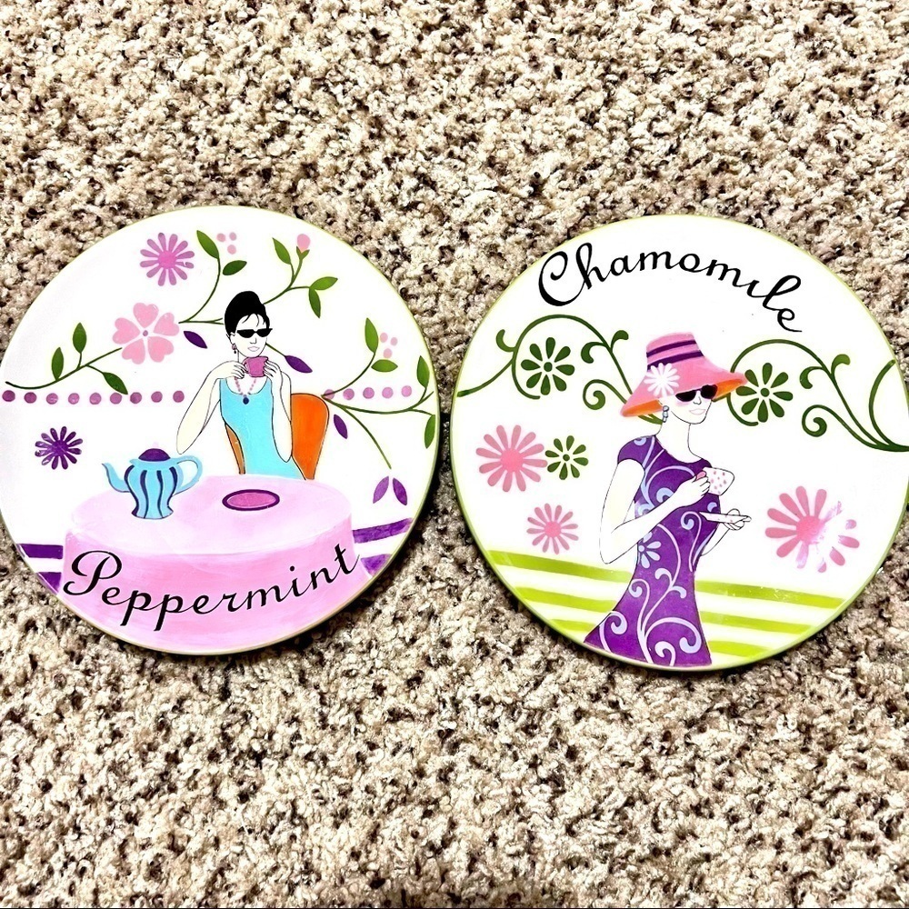 VTG Certified International Jennifer Brinley Coffee Girl 8” Plates EUC Set Of 2